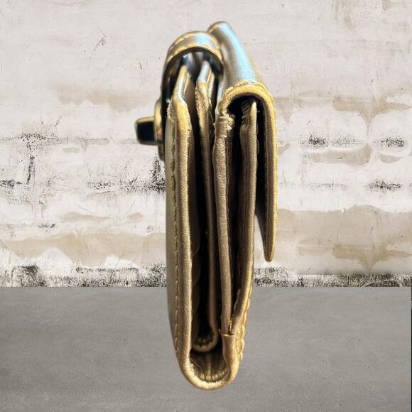 Coach Turn-Lock Leather Checkbook Wallet Silver Metallic - Picture 2 of 8